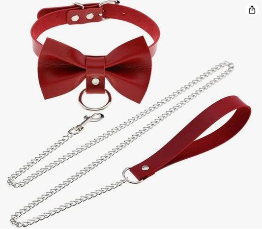 COLLAR BDSM CON MOÑO ROJO