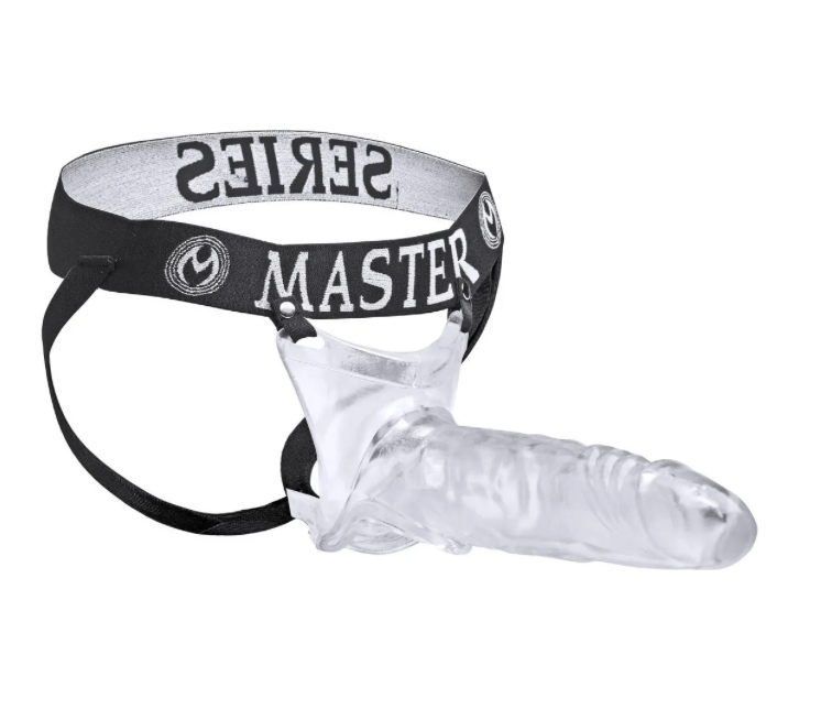 ARNÉS HUECO MASCULINO CON FUNDA REALISTA TRANSPARENTE – MASTER SERIES
