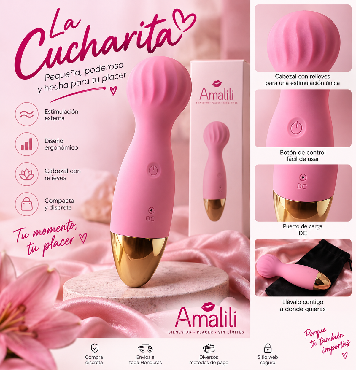 La Cucharita – Vibrador Masajeador Femenino con Cabezal Estimulador Rosa