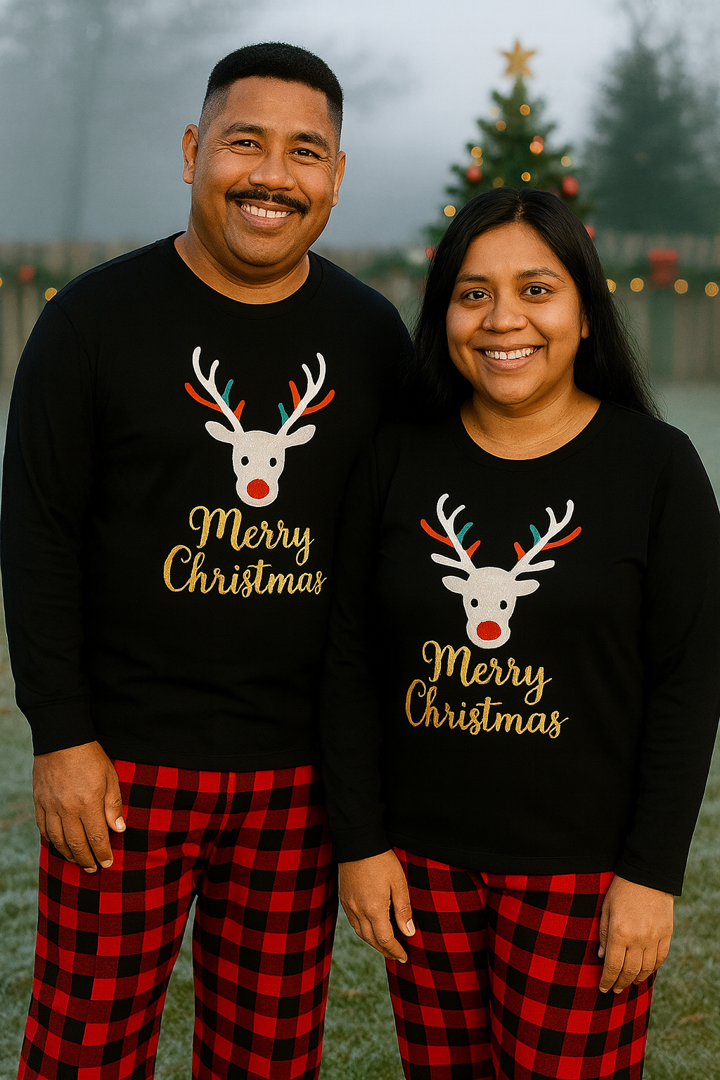 PIJAMAS NAVIDEÑAS DE ADULTO RENO MERRY CHRISTMAS – CUADRO ROJO Y NEGRO AMALI