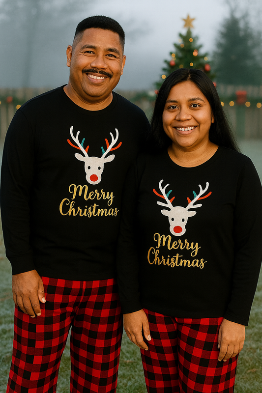 PIJAMAS NAVIDEÑAS DE ADULTO RENO MERRY CHRISTMAS – CUADRO ROJO Y NEGRO AMALI