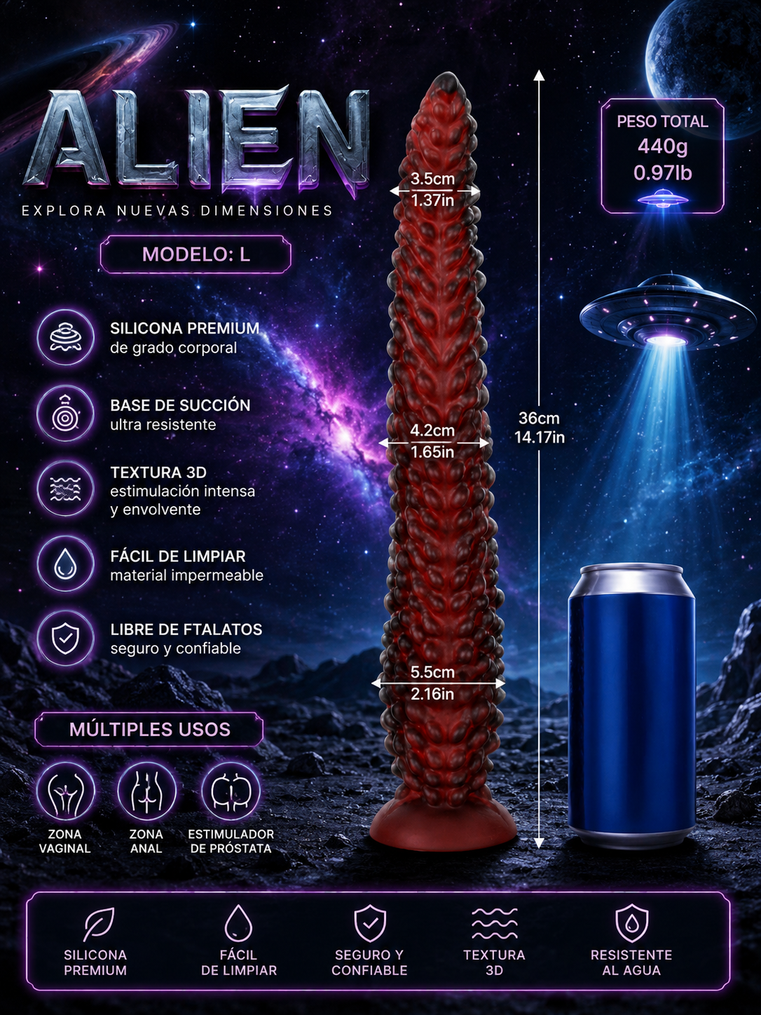Alien – Dildo Premium de Silicona con Textura 3D y Base de Succión