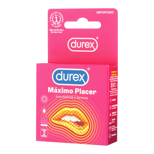 CONDÓN DUREX MÁXIMO PLACER | CON PUNTOS Y ESTRÍAS PARA ESTIMULACIÓN INTENSA
