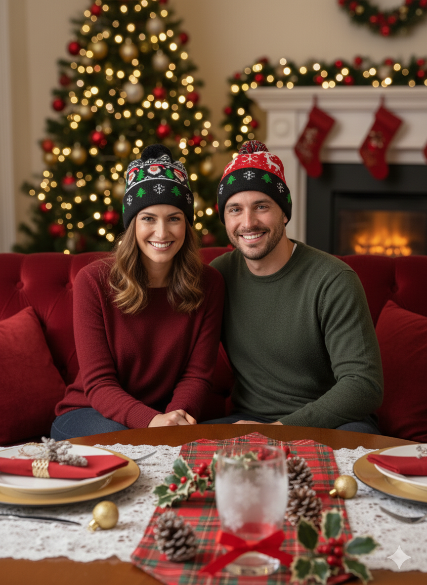 GORROS NAVIDEÑOS SURTIDOS PARA ADULTOS – DISEÑOS FESTIVOS CON POMPÓN