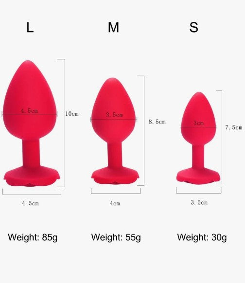 PLUG ANAL DE SILICONA MÉDICA COLOR ROJO POR TAMAÑOS