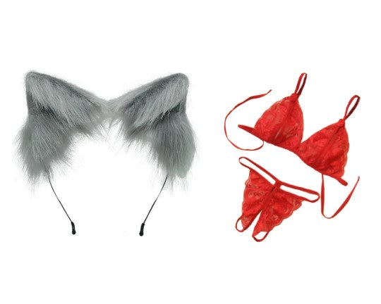 SET DIADEMA GATA PELUDA Y LENCERIA SEXY