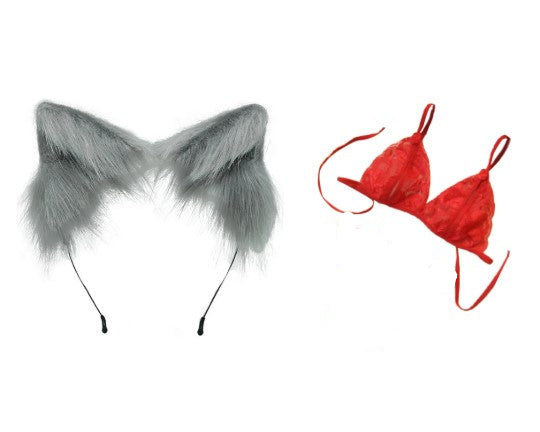 SET DIADEMA GATA PELUDA Y BRASIER SEXY