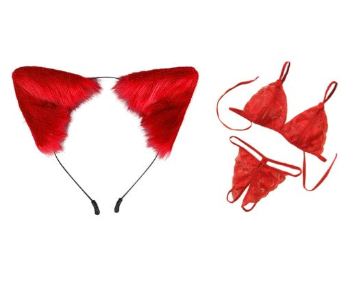 SET DIADEMA GATA PELUDA Y LENCERIA SEXY