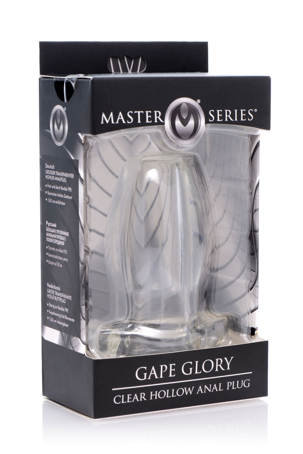 PLUG ANAL TRANSPARENTE Y HUECO – MASTER SERIES “GAPE GLORY”