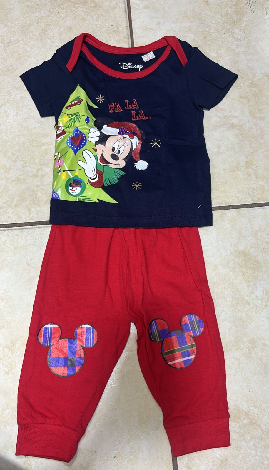 🎅 PIJAMA NAVIDEÑA DISNEY PARA BEBÉ – MINNIE MOUSE FA LA LA 9-12 MESES