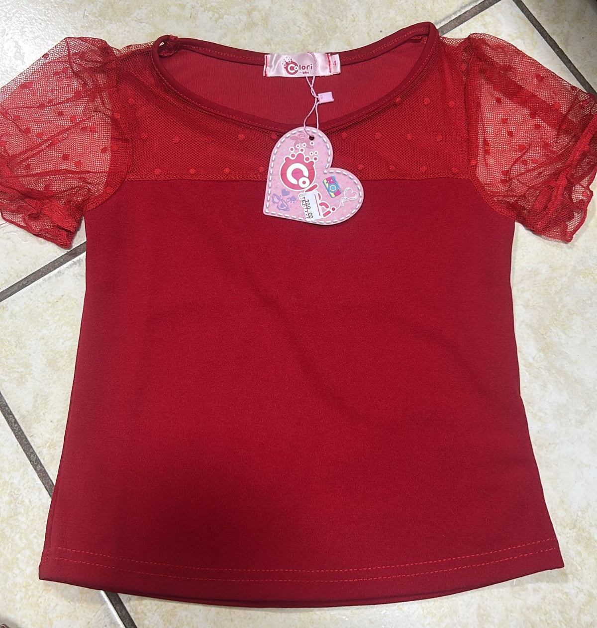 ❤️ BLUSA ROJA CON MANGAS DE TUL – 4 AÑOS
