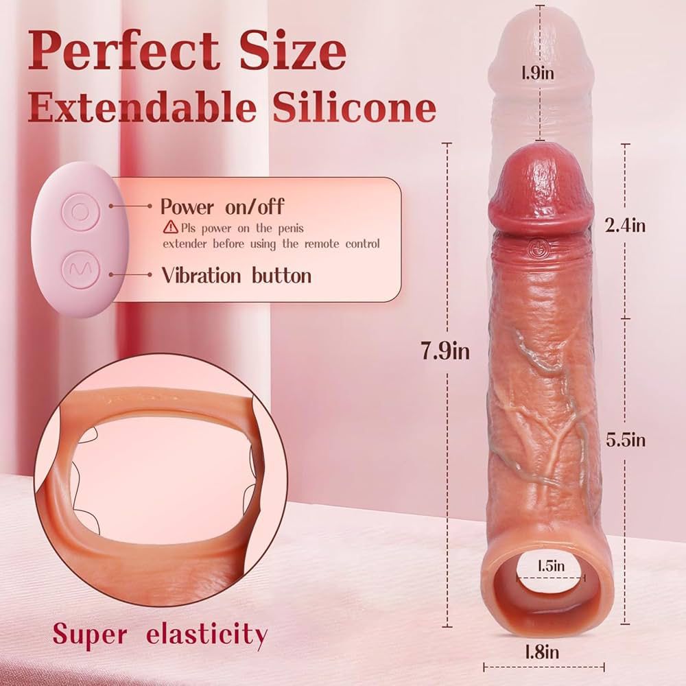 FUNDA EXTENSOR DE PENE REALISTA VIBRADOR RECARGABLE – MÁS LARGO Y GRUESO