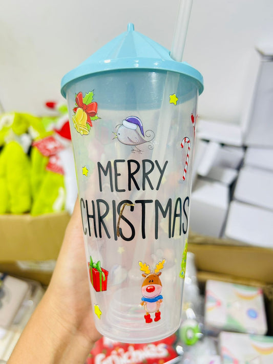 🎁 VASO MERRY CHRISTMAS – EDICIÓN NAVIDEÑA CON PAJILLA FIGURAS SURTIDAS