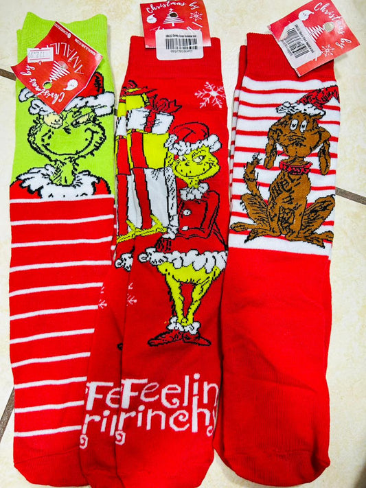 🧦 CALCETINES GRINCH ALTOS PARA ADULTOS POR UNIDAD SURTIDO ESTILO – EDICIÓN CHRISTMAS BY AMALILI 🎄