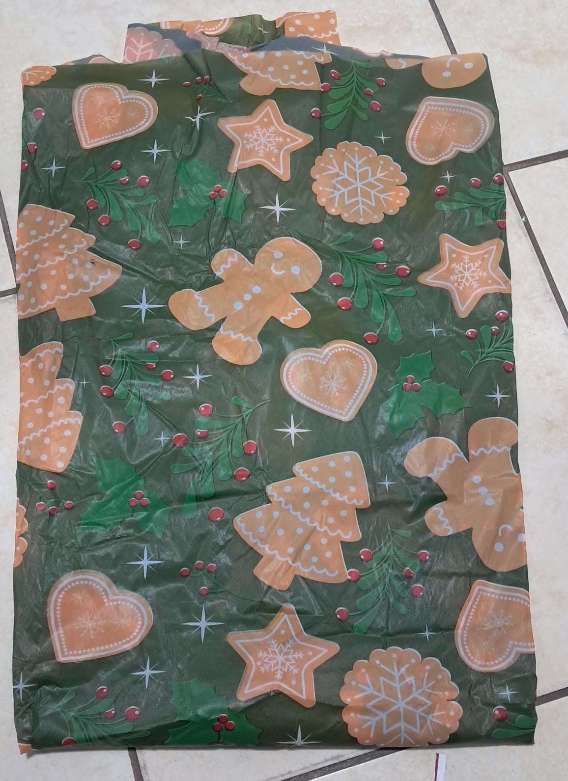🎄 MANTEL NAVIDEÑO VERDE CON DIBUJOS DE GALLETAS DE JENGIBRE