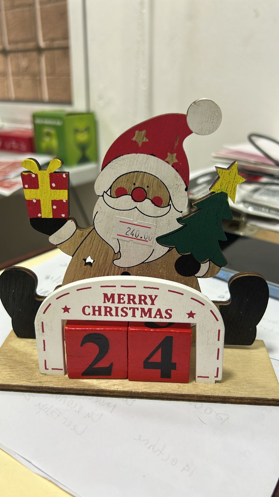 CALENDARIO NAVIDEÑO DE MADERA CON SANTA – MERRY CHRISTMAS