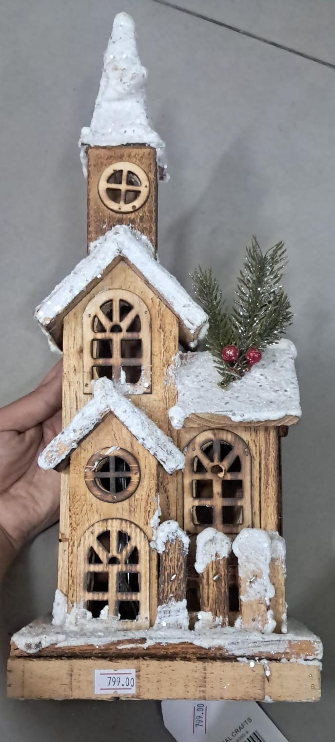 🕯️ CASITA NAVIDEÑA DE MADERA CON NIEVE – DECORACIÓN RÚSTICA PREMIUM