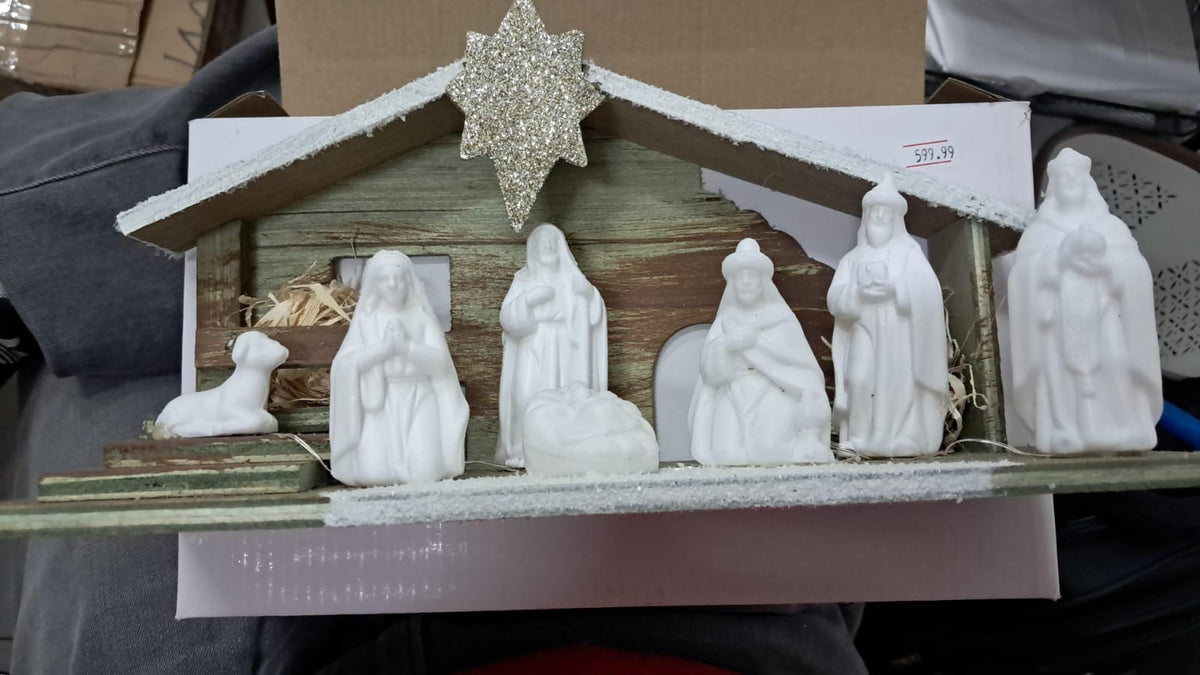 ⭐👶🎄 NACIMIENTO NAVIDEÑO BLANCO CON ESTABLO – SET DECORATIVO ELEGANTE