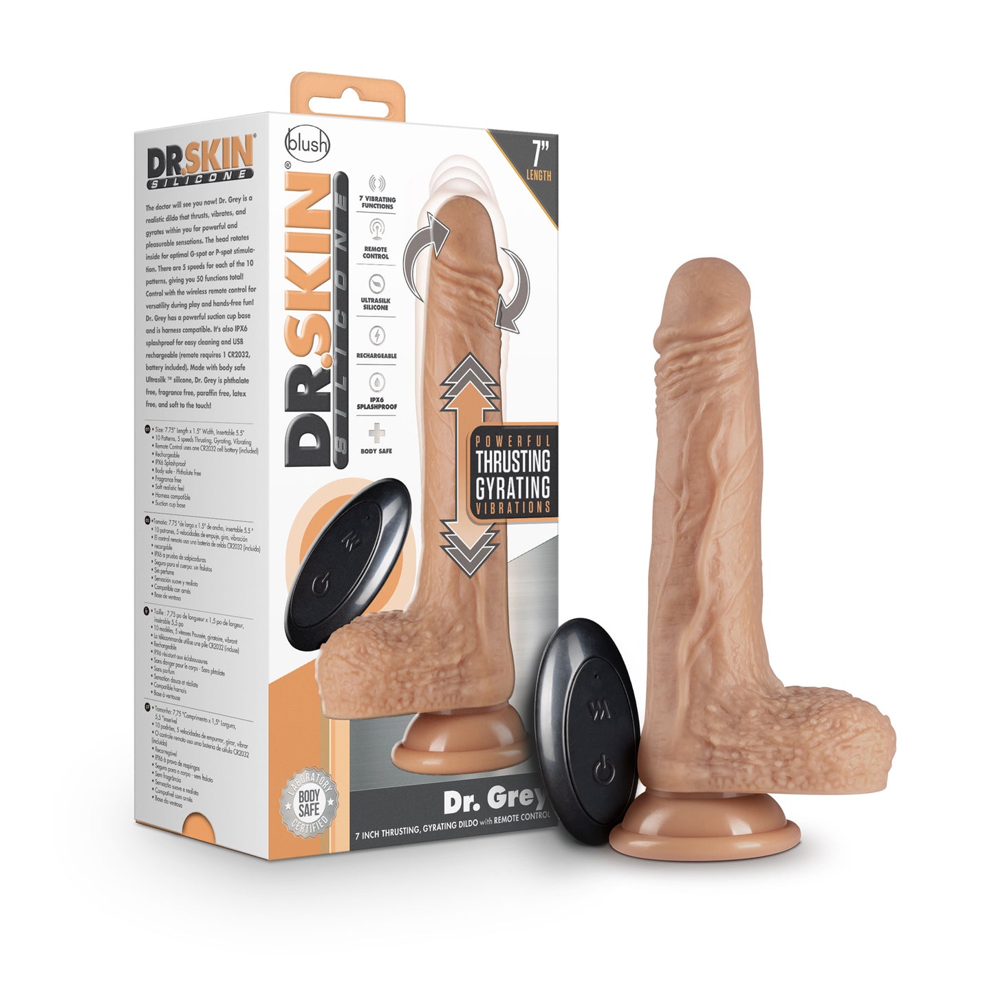 Dr. grey vibrador con empuje, giro y control remoto 7"