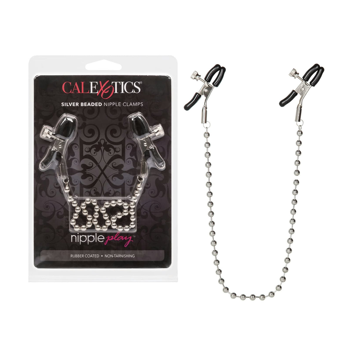 CalExotics Silver Beaded Nipple Clamps – Pinzas Ajustables con Cadena de Bolitas