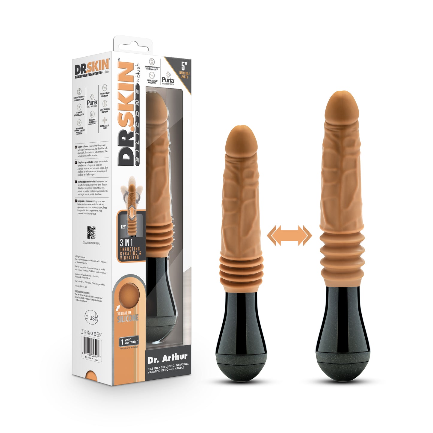 DILDO VIBRADOR CON EMPUJE Y ROTACIÓN DR. ARTHUR 10.5” – DR. SKIN