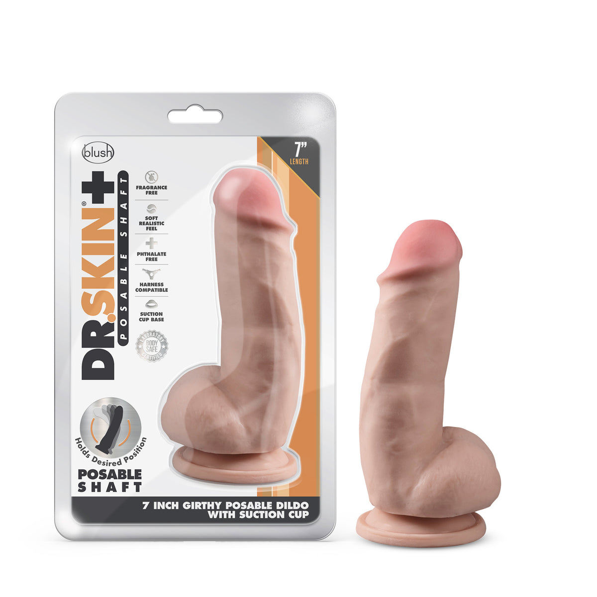 Dildo realista Dr Skin posable 7 pulgadas grueso con ventosa