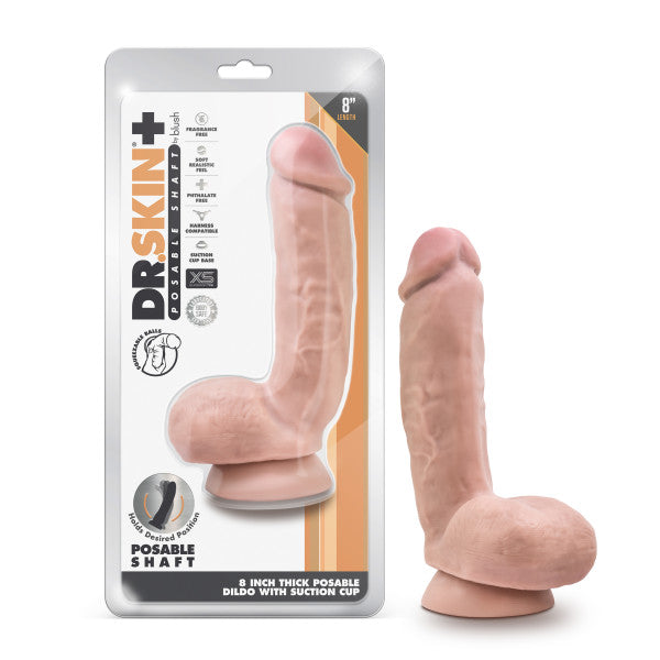 DILDO GRUESO CON TESTICULOS 8 INCH POSABLE SHAFT BASICO