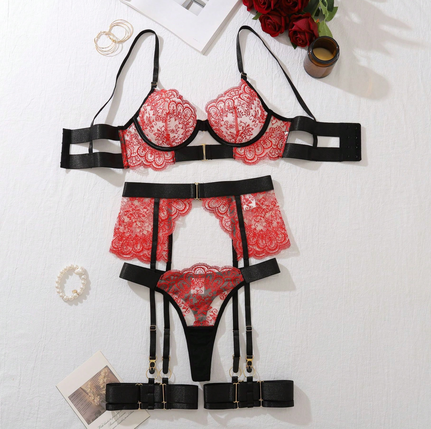 LENCERIA SEXY BLONDA ROJA