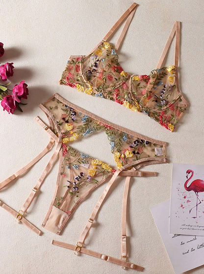 SET LENCERIA SEXY ENCAJE FLORAL