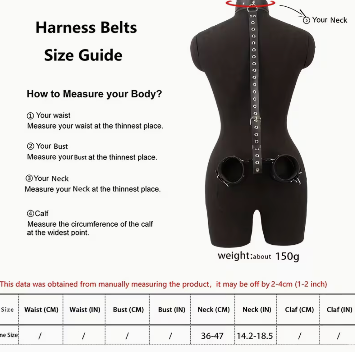 ARNÉS DE CUELLO Y MUÑECAS AJUSTABLE CON ESPOSA DOBLE – SISTEMA DE RESTRICCIÓN ERÓTICA NEGRO