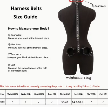 ARNÉS DE CUELLO Y MUÑECAS AJUSTABLE CON ESPOSA DOBLE – SISTEMA DE RESTRICCIÓN ERÓTICA NEGRO