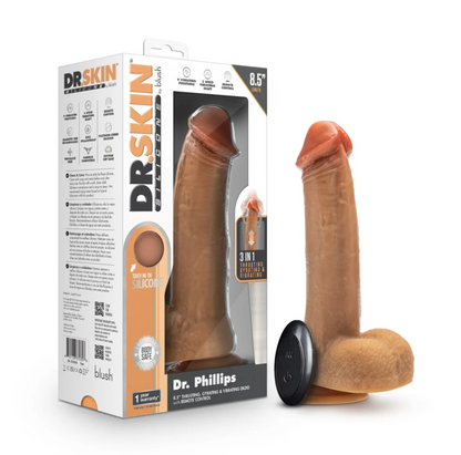 DILDO VIBRADOR Y EMPUJADOR DR. SKIN DR. PHILLIPS 8.5” RECARGABLE CON CONTROL REMOTO