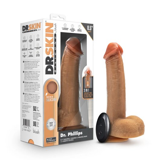 DILDO VIBRADOR Y EMPUJADOR DR. SKIN DR. PHILLIPS 8.5” RECARGABLE CON CONTROL REMOTO