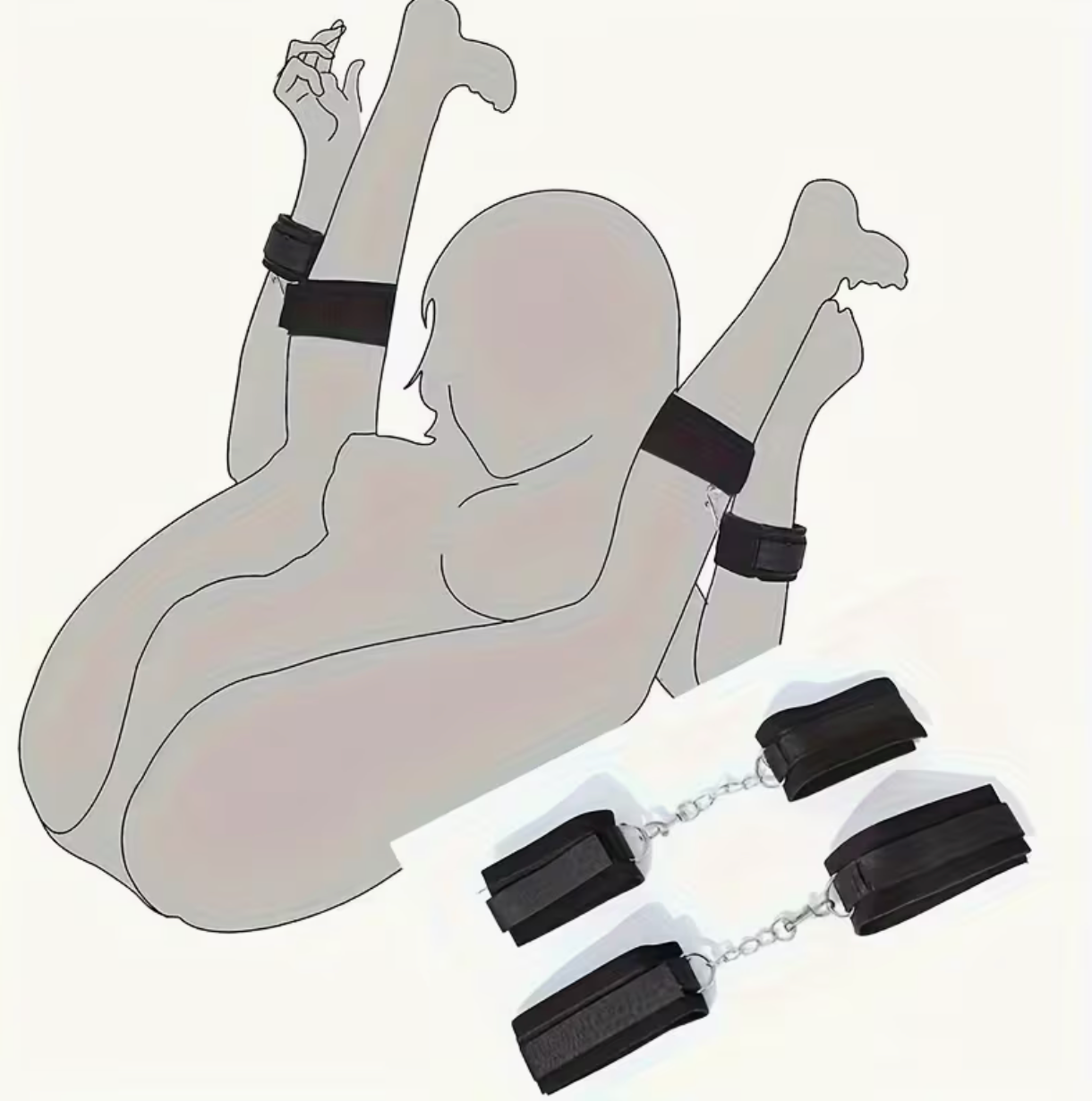 KIT DE ESPOSAS AJUSTABLES PARA MANOS Y PIERNAS – SET DE SUJECIÓN BDSM CON CADENA