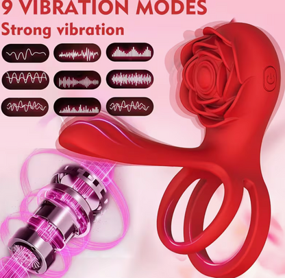 ANILLO VIBRADOR FLOR 9 MODOS – CON CONTROL REMOTO Y DOBLE ESTIMULACIÓN | DISPONIBLE EN ROSADO Y NEGRO