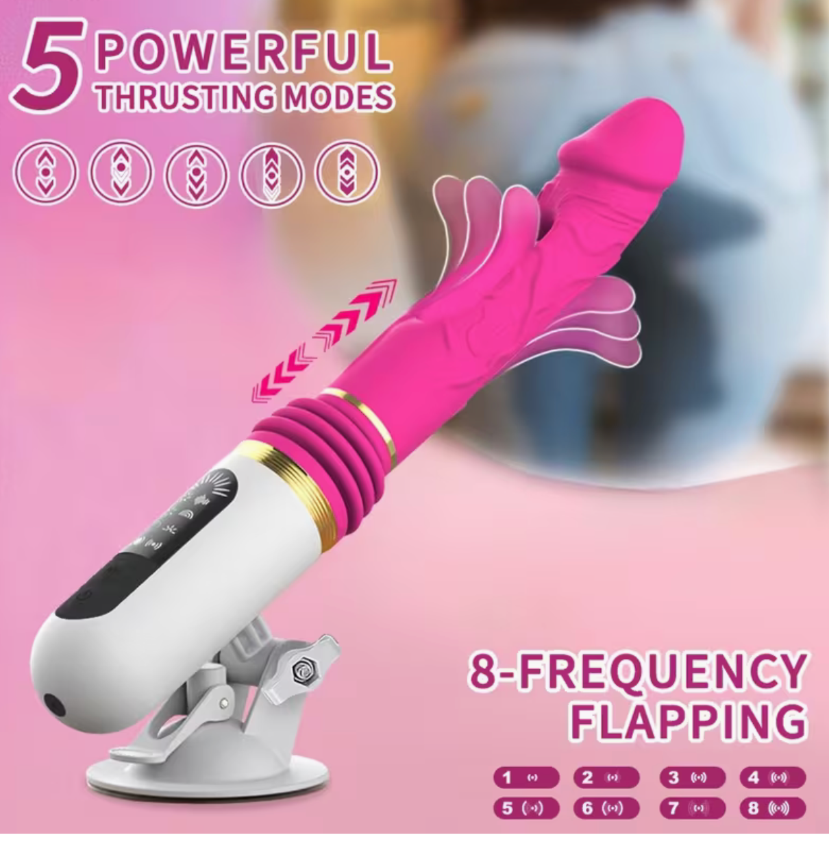 Vibrador de Empuje Automático Recargable USB con 5 Modos de Empuje y 8 Modos de Vibración