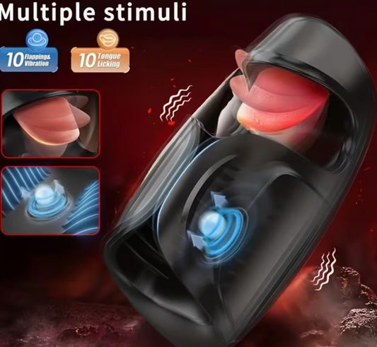 Masturbador Masculino Automático Recargable con Lengüeta Vibratoria 3 en 1
