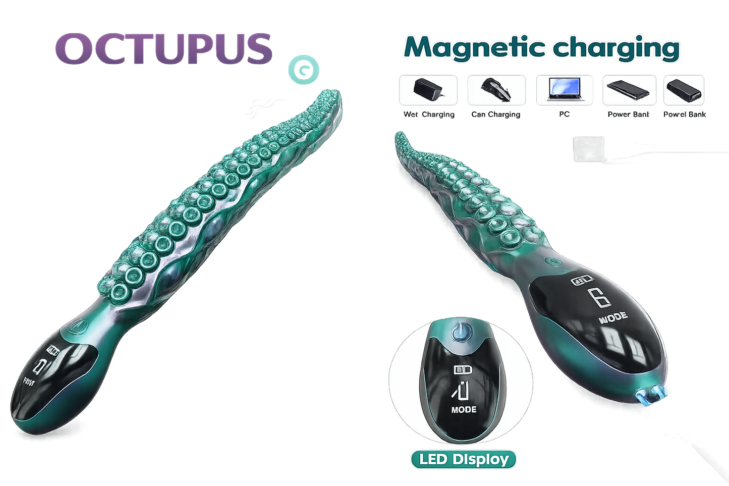 Octupus –Vibrador Premium de Silicona Recargable con Carga Magnética