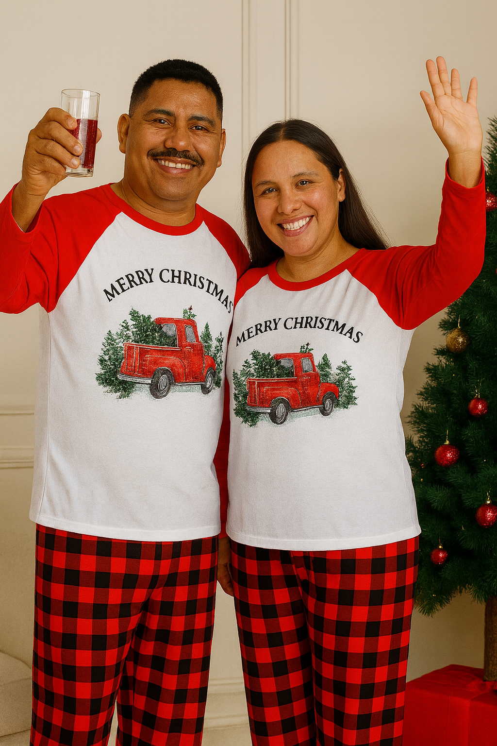 PIJAMAS NAVIDEÑAS ADULTOS MERRY CHRISTMAS – CAMIONETA ROJA CLASICA AMALILI