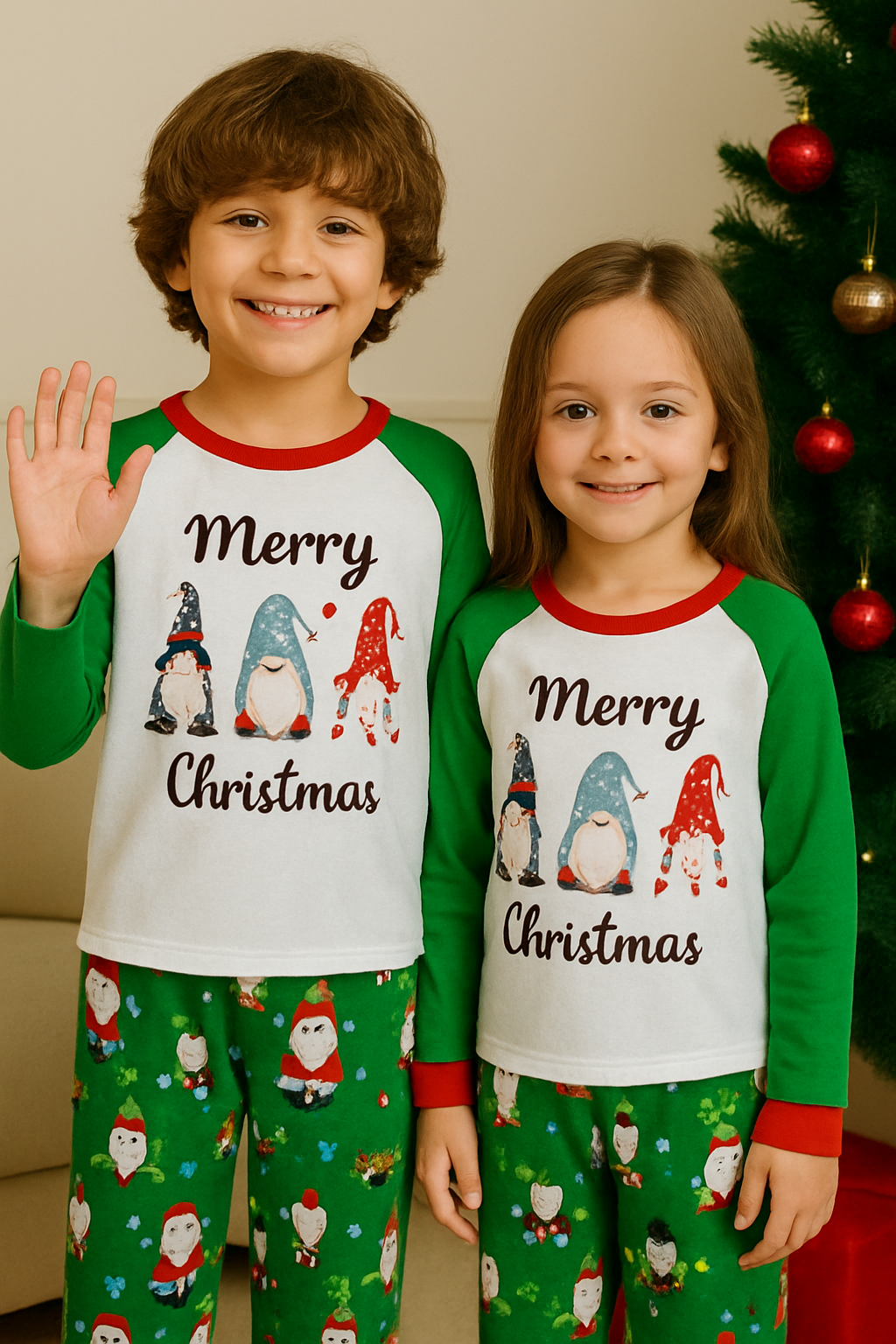 PIJAMAS NAVIDEÑAS FAMILIARES MERRY CHRISTMAS NIÑO –GNOMOS VERDES AMALILI
