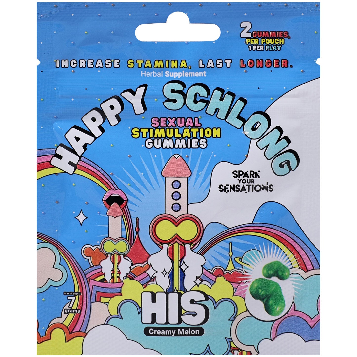 Happy Schlong HIS – Gummies de Estimulación Sexual Sabor Melón Cremoso para Él 🍈