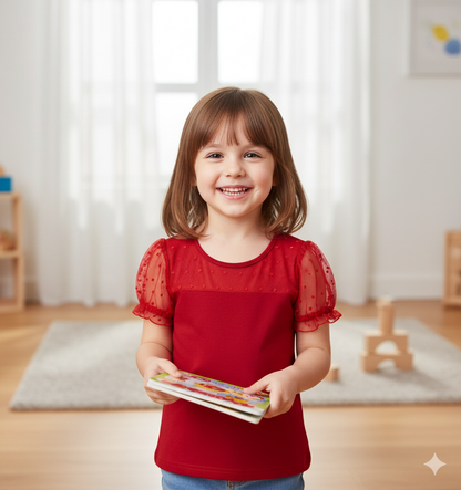 ❤️ BLUSA ROJA CON MANGAS DE TUL – 4 AÑOS