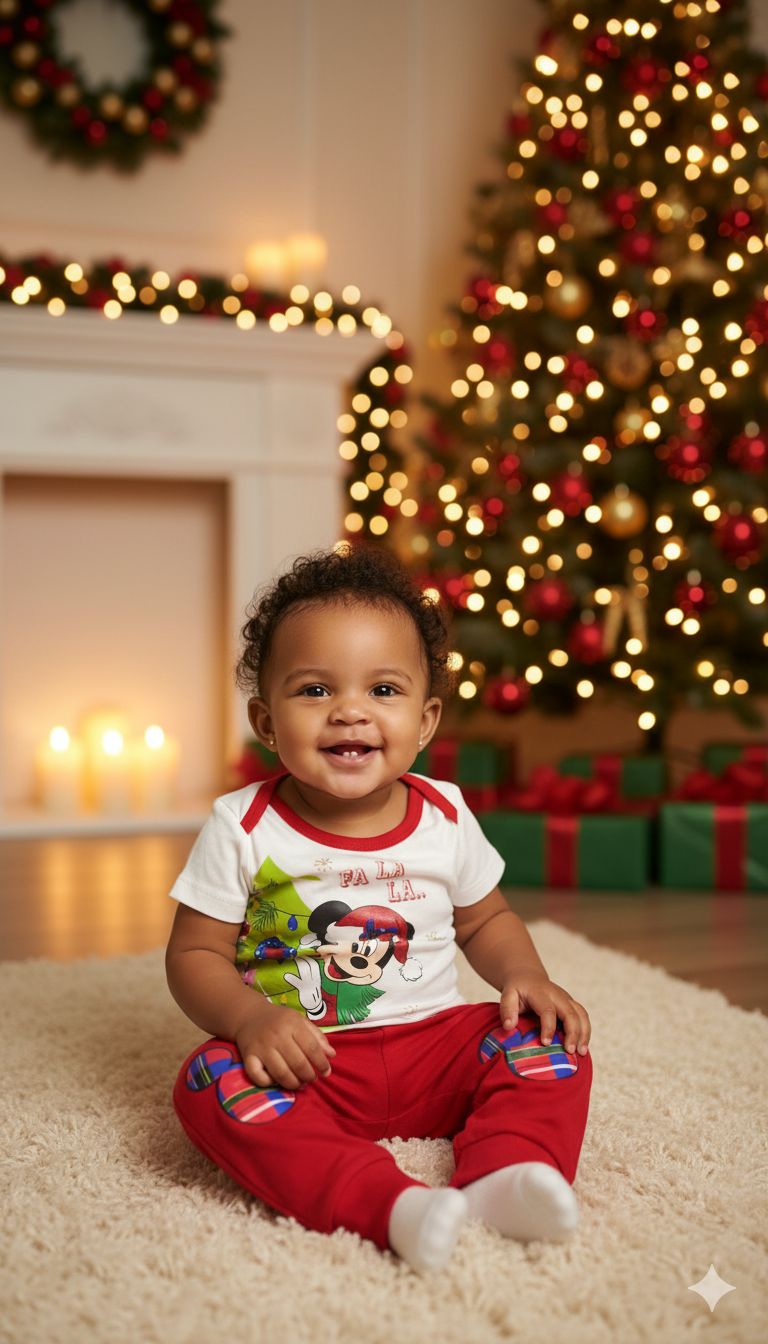 🎅 PIJAMA NAVIDEÑA DISNEY PARA BEBÉ – MICKEY MOUSE FA LA LA (12 MESES)