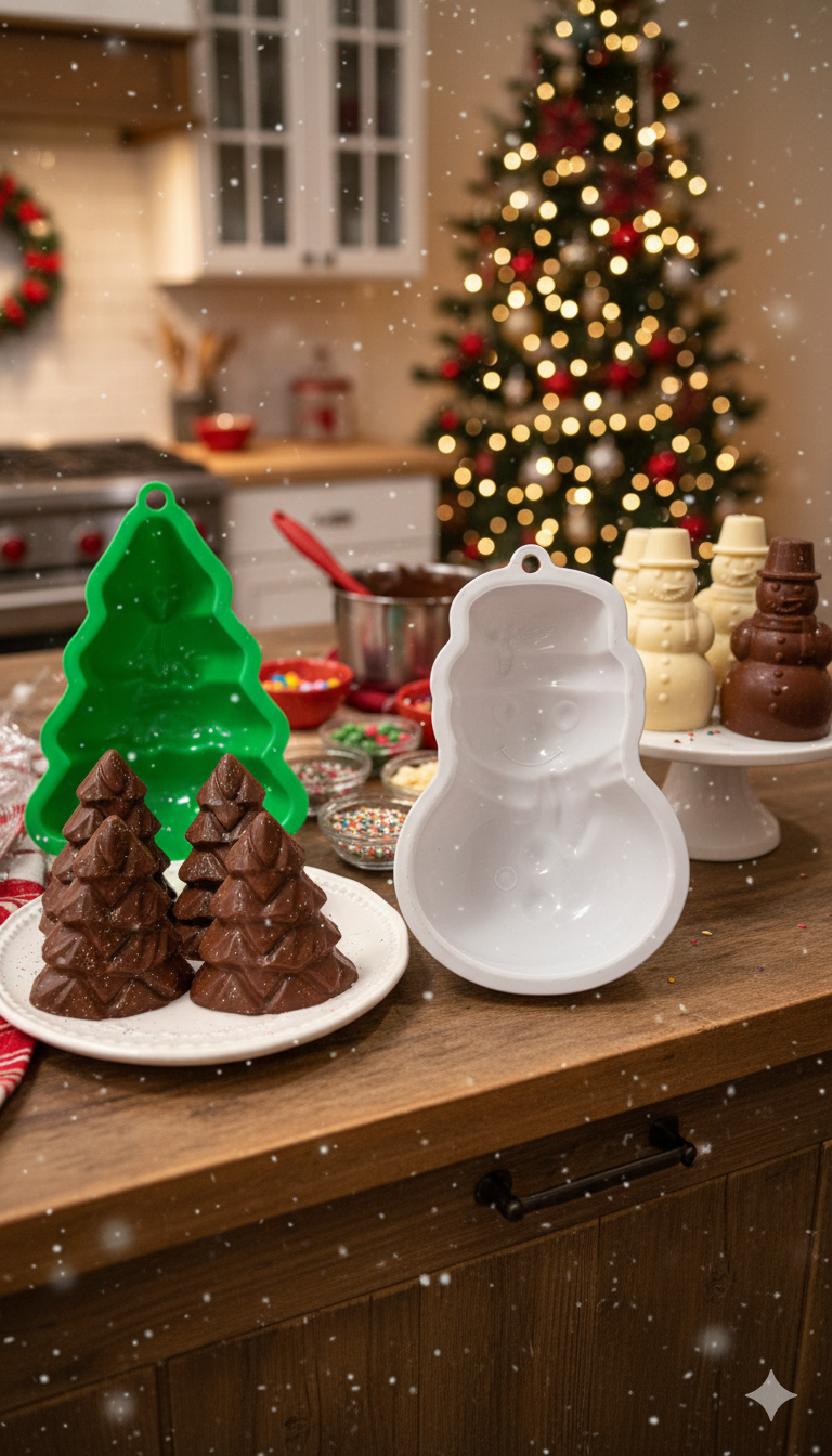 MOLDE DE SILICÓN NAVIDEÑO PARA REPOSTERÍA – ÁRBOL DE NAVIDAD O MUÑECO DE NIEVE