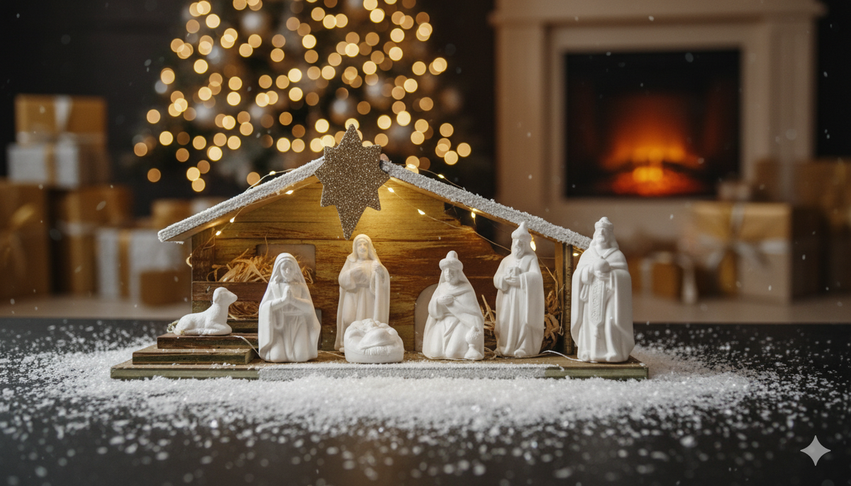 ⭐👶🎄 NACIMIENTO NAVIDEÑO BLANCO CON ESTABLO – SET DECORATIVO ELEGANTE