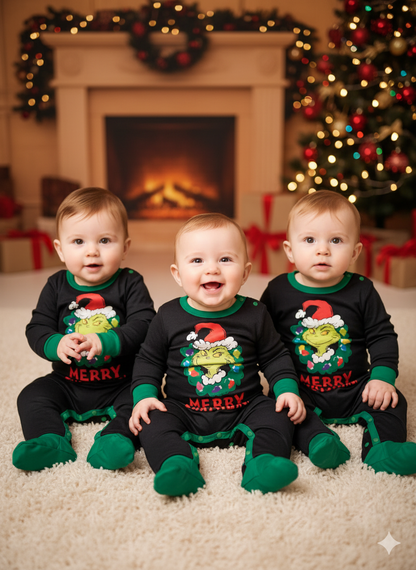 💚 PIJAMA NAVIDEÑA “THE GRINCH” NIÑO – EDICIÓN MERRY CHRISTMAS