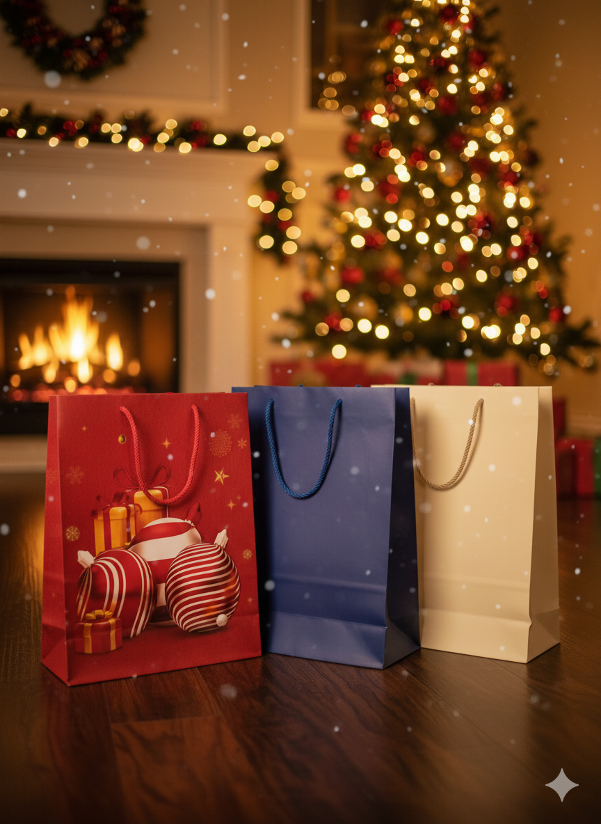 🎄 BOLSAS NAVIDEÑAS PREMIUM CON BRILLO Y CORDÓN