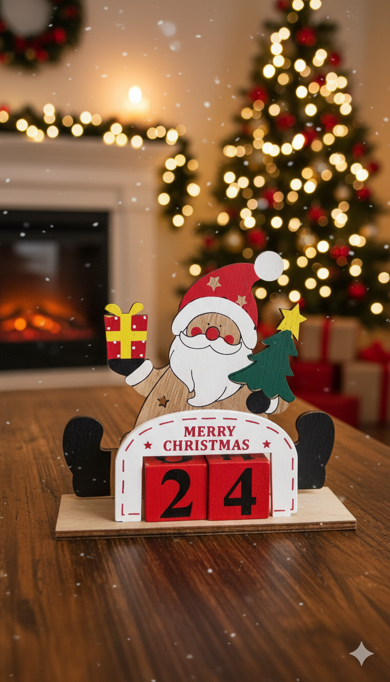 CALENDARIO NAVIDEÑO DE MADERA CON SANTA – MERRY CHRISTMAS
