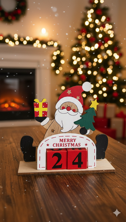 CALENDARIO NAVIDEÑO DE MADERA CON SANTA – MERRY CHRISTMAS