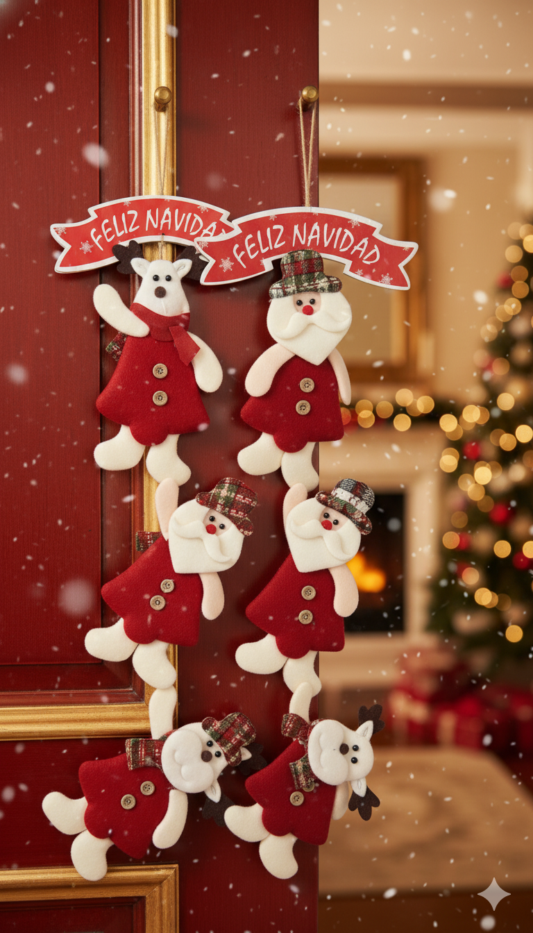 ADORNO COLGANTE FELIZ NAVIDAD CON RENO O SANTA – DECORACIÓN NAVIDEÑA SUAVE